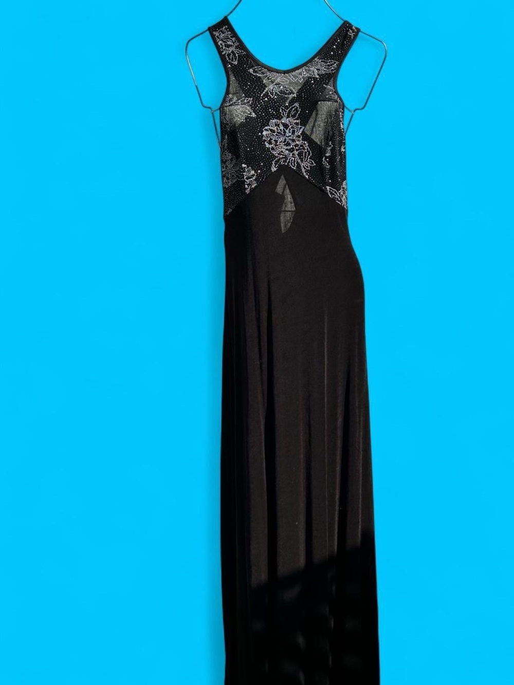 Urban Girl Nites Black Maxi Dress with Silver Sequin Floral Bodice